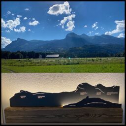 Bild beleuchtet 92 cm mit Silhouette Bergkette Wartau auf Holz