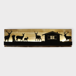 Bild beleuchtet 92 cm mit Silhouette Hirsch Teil 2 auf Holz