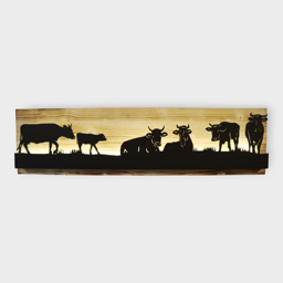 Bild beleuchtet 92 cm mit Silhouette Kühe am weiden Teil 2 auf Holz