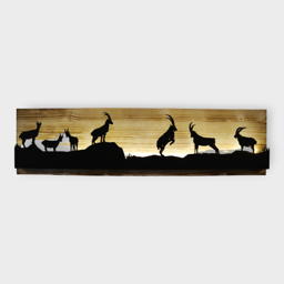 Bild beleuchtet 92 cm mit Silhouette Steinbock Teil 2 auf Holz