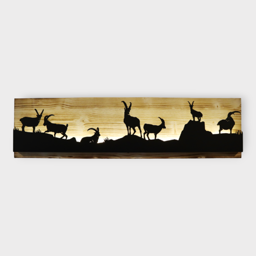 Bild beleuchtet 92 cm mit Silhouette Steinbock Teil 1 auf Holz