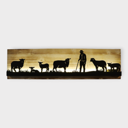 Bild beleuchtet 92 cm mit Silhouette Schafe Teil 1 auf Holz