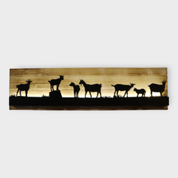 Bild beleuchtet 92 cm mit Silhouette Ziegen Teil 1 auf Holz