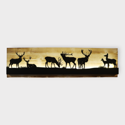 Bild beleuchtet 92 cm mit Silhouette Hirsch Teil 1 auf Holz