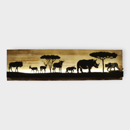 Bild beleuchtet 92 cm mit Silhouette Safari Teil 2 auf Holz