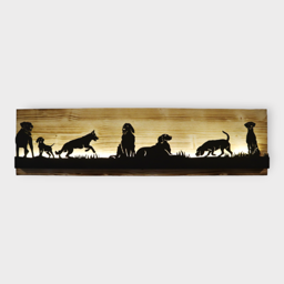 Bild beleuchtet 92 cm mit Silhouette Hunde auf Holz