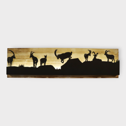 Bild beleuchtet 92 cm mit Silhouette Steinbock Teil 3 auf Holz