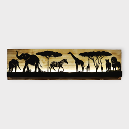 Bild beleuchtet 92 cm mit Silhouette Safari Teil 1 auf Holz