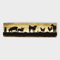 Bild beleuchtet 92 cm mit Silhouette Bauernhoftiere Teil 1 auf Holz