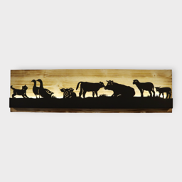 Bild beleuchtet 92 cm mit Silhouette Bauernhoftiere Teil 2 auf Holz