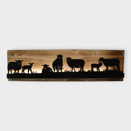 Bild beleuchtet 92 cm mit Silhouette Schafe Teil 2 auf Holz