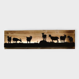 Bild beleuchtet 92 cm mit Silhouette Ziegen Teil 2 auf Holz