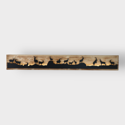 Bild beleuchtet 185cm mit Silhouette Steinböcke auf Holz