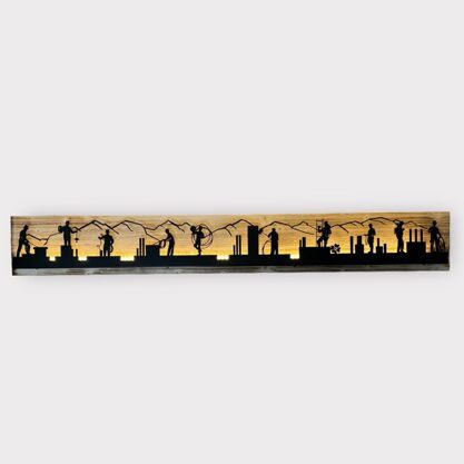 Bild beleuchtet 185cm mit Silhouette Kaminfeger auf Holz