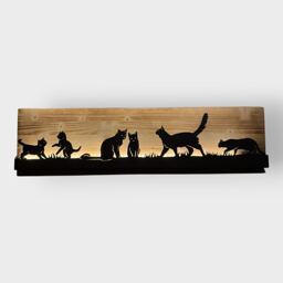 Bild beleuchtet 92 cm mit Silhouette Katzen auf Holz