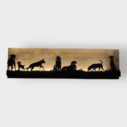 Bild beleuchtet 92 cm mit Silhouette Hunde auf Holz