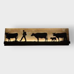 Bild beleuchtet 92 cm mit Silhouette Alpabzug / Alpaufzug  Mittelteil auf Holz