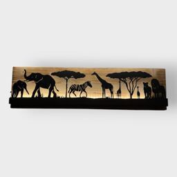 Bild beleuchtet 92 cm mit Silhouette Safari Teil 1 auf Holz