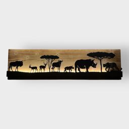 Bild beleuchtet 92 cm mit Silhouette Safari Teil 2 auf Holz