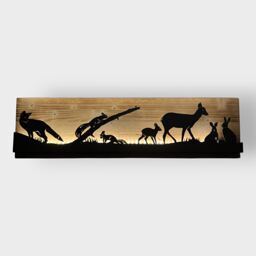Bild beleuchtet 92 cm mit Silhouette Waldtiere auf Holz