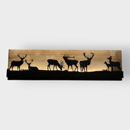 Bild beleuchtet 92 cm mit Silhouette Hirsch Teil 1 auf Holz