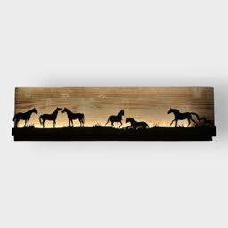 Bild beleuchtet 92 cm mit Silhouette Pferde auf Holz