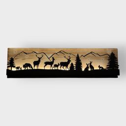 Bild beleuchtet 92 cm mit Silhouette Hirsch Reh Wald auf Holz