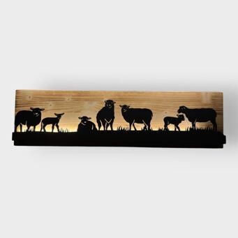 Bild beleuchtet 92 cm mit Silhouette Schafe Teil 2 auf Holz