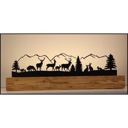 Hirsch mit Wald Altholzbalken 90cm