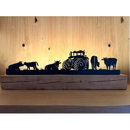 Fendt Traktor mit Kühen am weiden Altholzbalken 90cm