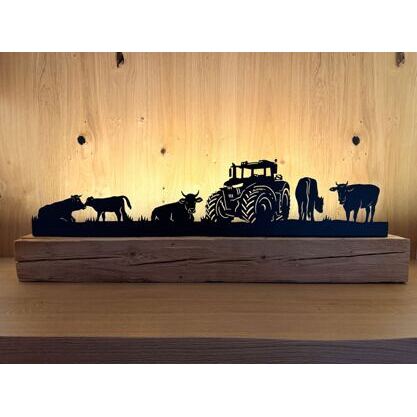 Traktor Neutral mit Kühen am weiden Altholzbalken 90cm