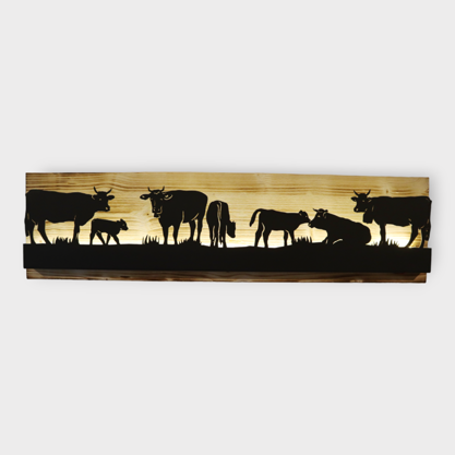 Bild beleuchtet 92 cm mit Silhouette Kühe am weiden Teil 1 auf Holz