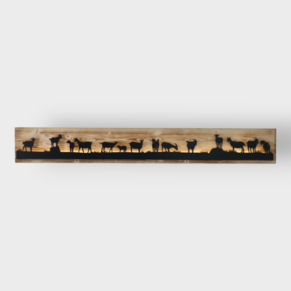 Bild beleuchtet 185cm mit Silhouette Ziegen auf Holz