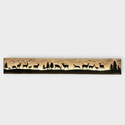 Bild beleuchtet 185cm mit Silhouette Hirsch Wald auf Holz