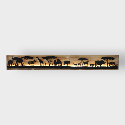 Bild beleuchtet 185cm mit Silhouette Safari auf Holz