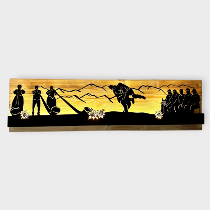 Bild beleuchtet 92 cm mit Silhouette Schwingfest Teil 2 auf Holz