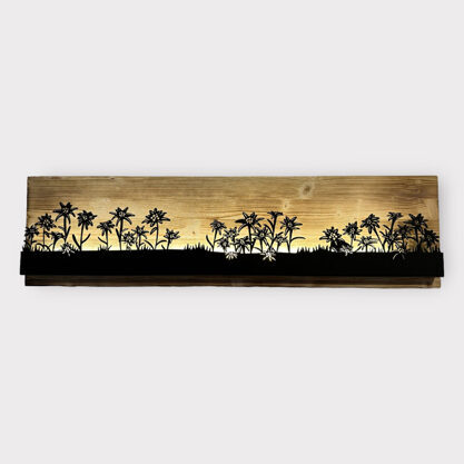 Bild beleuchtet 92 cm mit Silhouette Edelweiss  auf Holz