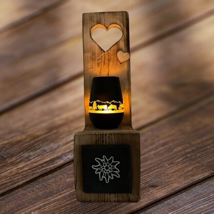 Alpabzug & Edelweiss Palettenfuss mit Glaswindlicht