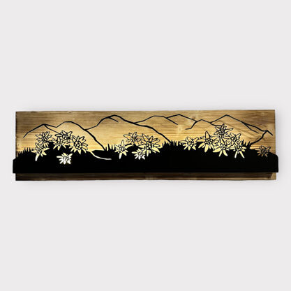 Bild beleuchtet 92 cm mit Silhouette Edelweiss Gebirge auf Holz