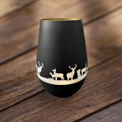 Windlicht schwarz-gold Hirsch