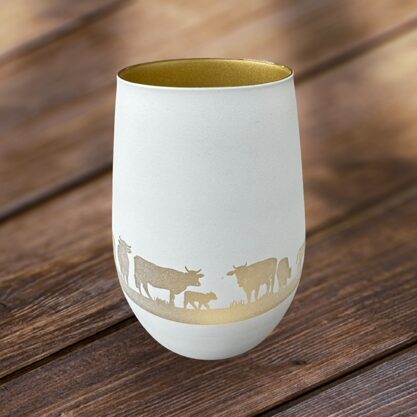 Windlicht weiss-gold Kühe am weiden