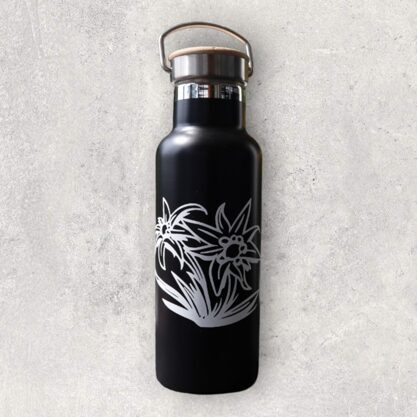 Thermosflasche schwarz Edelweissblume