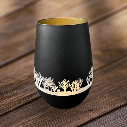 Windlicht schwarz-gold Wald