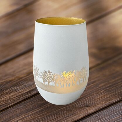 Windlicht weiss-gold Wald