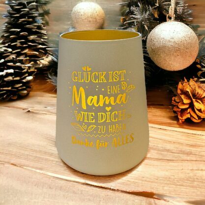 Windlicht Glück ist weiss-gold