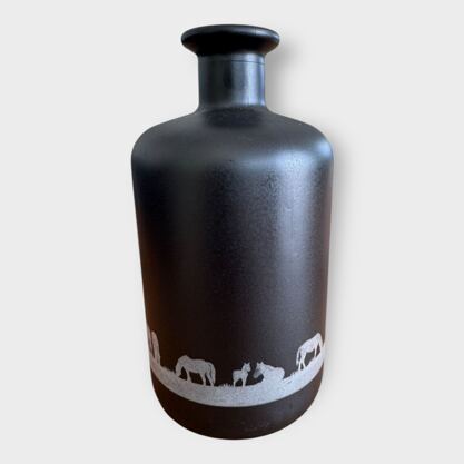 Glasflasche mit Lampe Silhouette Pferde