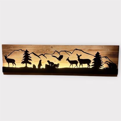 Bild beleuchtet 92 cm mit Silhouette Hirsch, Wald Teil2