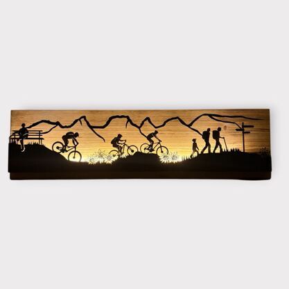 Bild beleuchtet 92 cm mit Silhouette Biker Churfirsten Walensee