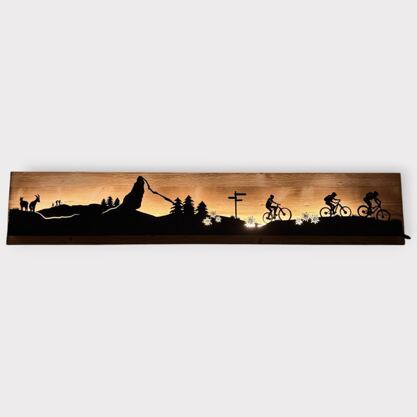 Bild beleuchtet 135cm mit Silhouette Matterhorn & Biker