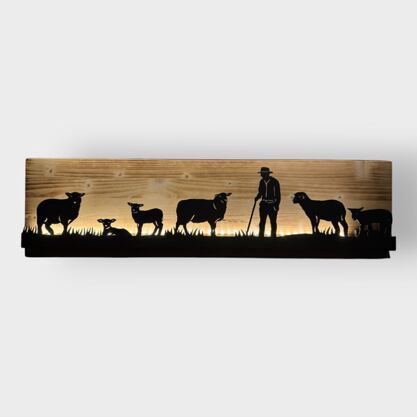 Bild beleuchtet 92 cm mit Silhouette Schafe Teil 1 auf Holz